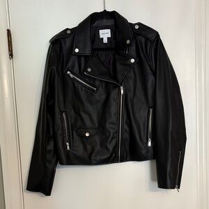Nine West Black Faux Leather Jacket with Silver Details